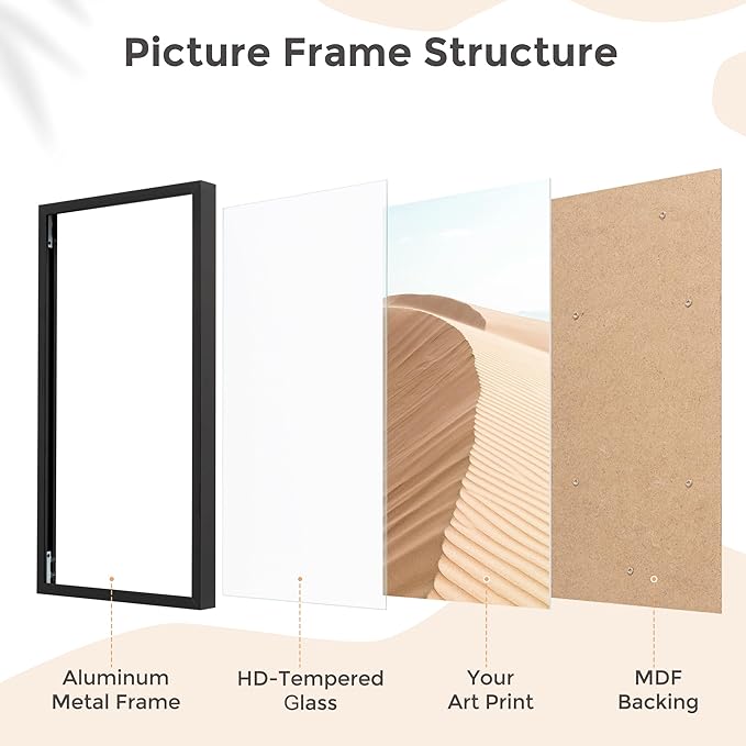 6x9 Metal Picture Frame - Black Aluminum Picture Frames with Real Glass, Wall Mounting Horizontally or Vertically, Simple and Elegant Decor for Wall Gallery Poster Photo 9x6 Frames, Black