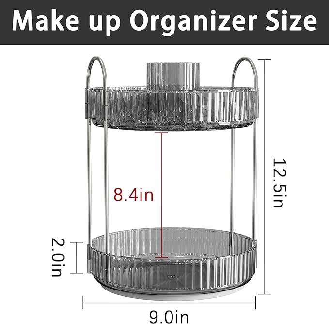 Rotating Makeup Organizer for Vanity, High-Capacity Skincare Clear Make Up Storage Perfume Organizers Cosmetic Dresser Organizer Countertop 360 Spinning (Gray, New-2 Tier)