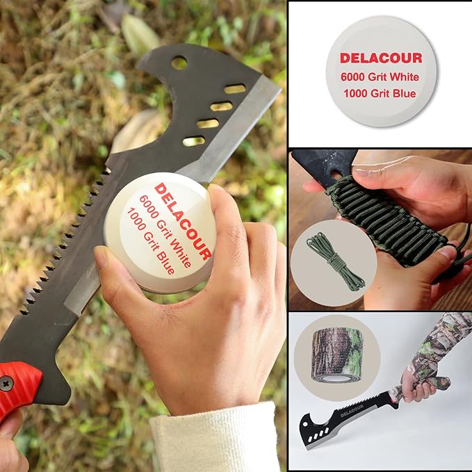 Delacour- Multi-Use Axe MacheteMachete with Nylon Sheath - Survival Machete Ideal for Camping, Fishing, Hunting, Bushcraft - Perfect Brush Axe for Surveying- Gardening Camp Outdoor
