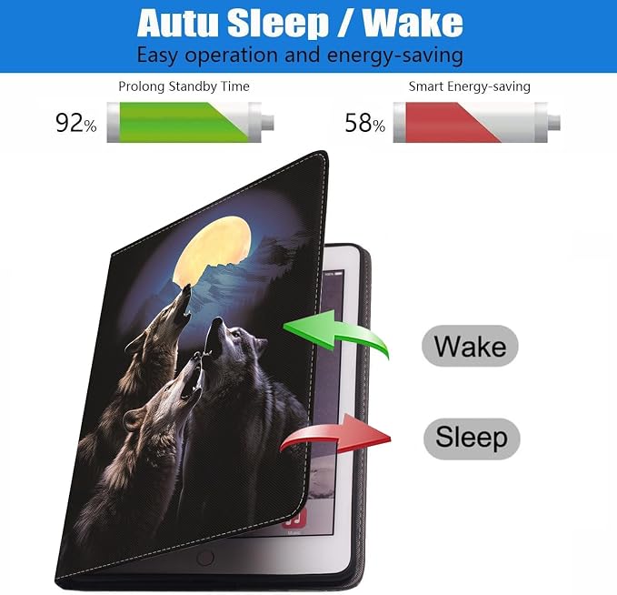 Case for iPad 6th/5th Generation (2018 2017 Model 9.7 Inch) iPad Air 2/Air 1 (9.7 Inch) Slim PU Leather Stand Folio Cover with Auto Wake Sleep African Woman Wolf