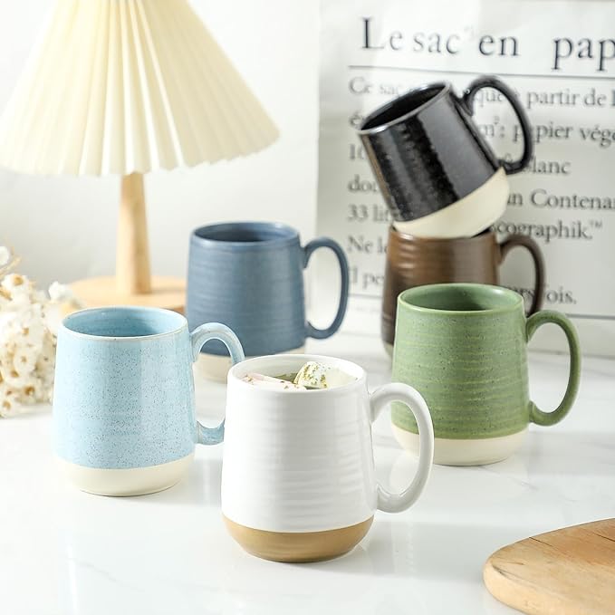 Hasense Coffee Mugs Set of 6, 15 oz Ceramic Coffee Cups with Comfortable Handle, Classic White Mug for Men and Women, Tea Cup Set for Latte, Cappuccino, Milk, Soup, Dishwasher and Microwave Safe
