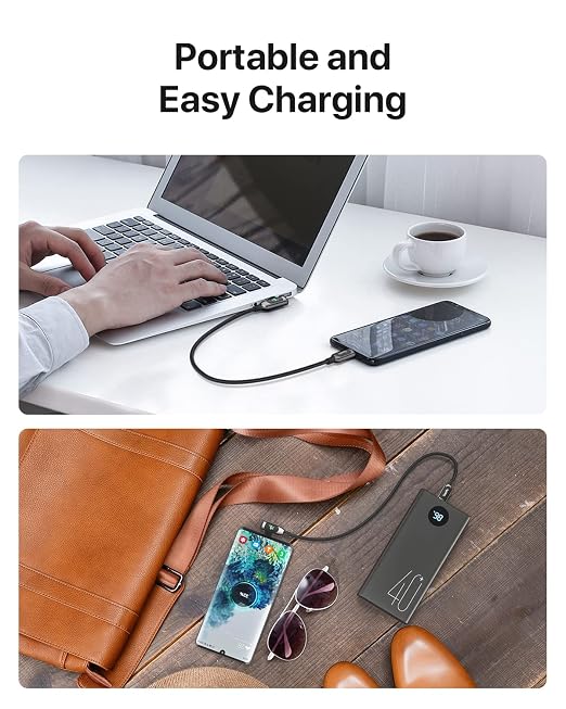 SOOPII 100W Right Angle USB C to USB C Cable2-Pack 1FT Zinc Alloy Case Nylon Braided Type-C Cable with LED Display for lPad Mini/Air/ProMacBook ProSamsung S23/S22/S10PixelLG(0.3mBlack)