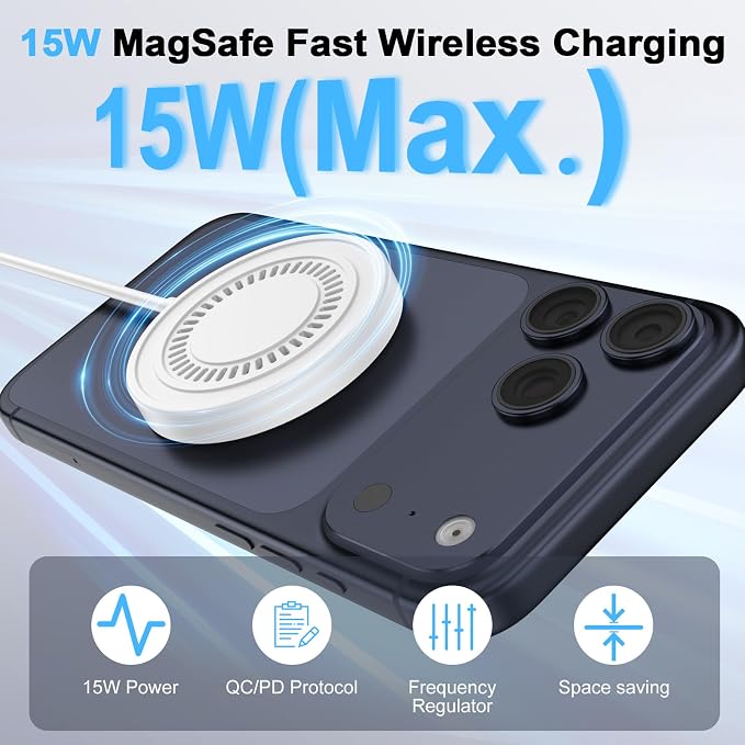 for iPhone 17e Magsafe Wireless Charger for iPhone 17 16e 16 15 14 13 12 Series &amp AirPods 2Pack Magnetic Fast Wireless Charging Pad Pixelsnap Charger with 4FT USB-C/A Ports for Google Pixel 10 Se