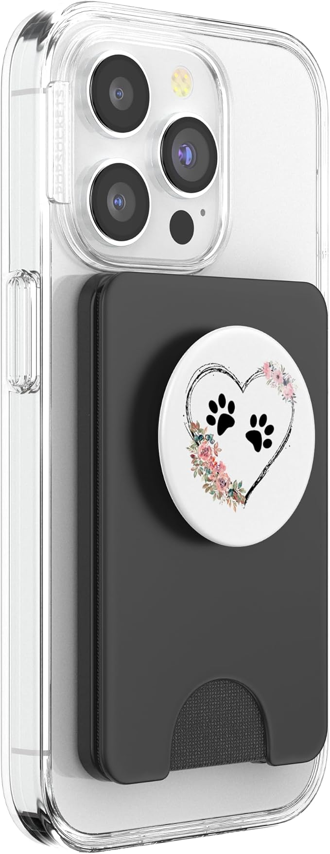 Dog Heart with Paw Prints and Flowers On White PopSockets Adhesive PopGrip