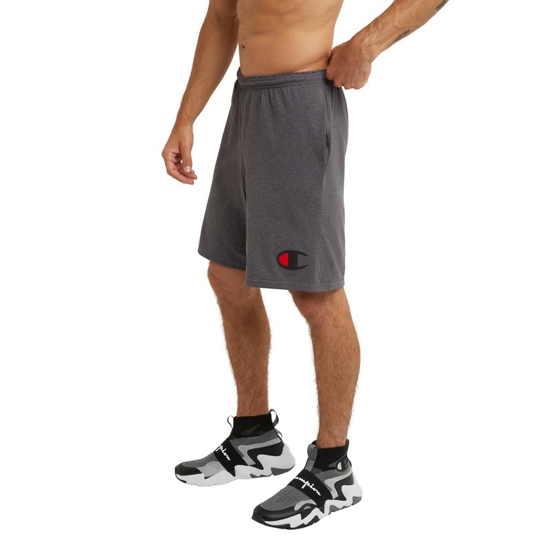 Champion Men's Graphic Jersey Short, granite Heather, Medium