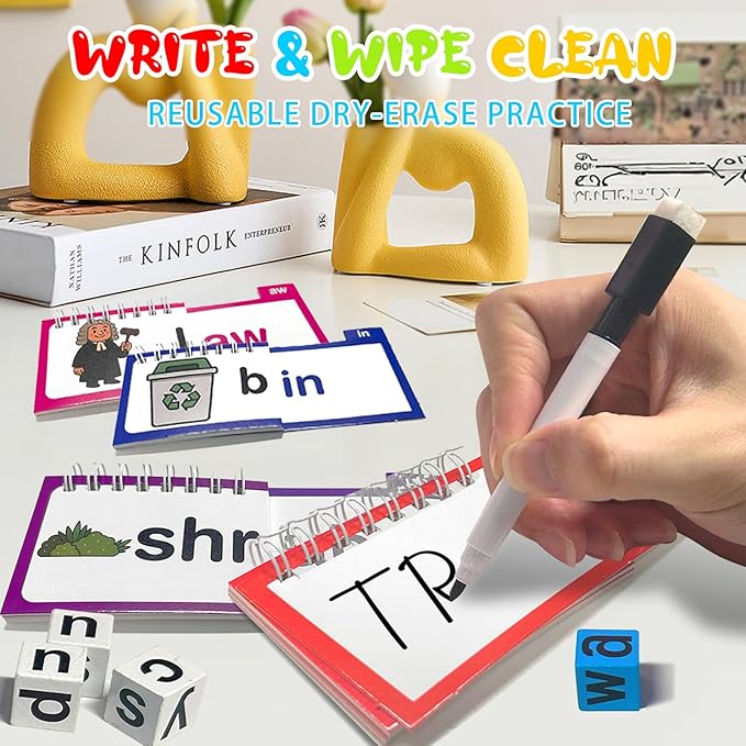 30 Word Family Flip Books, 3-in-1 Read and Rhyme Flip Activity Book Set, ABC Vocabulary Flash Cards, Sight Words Flashcards, Learn to Read Phonics Cards for Kindergarten, Homeschool Supplies