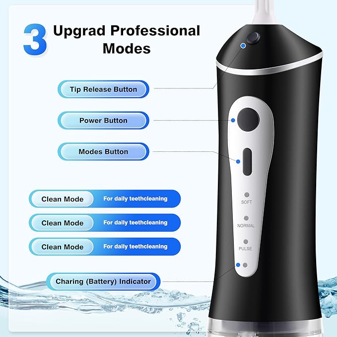 ZUAMEGURechargeable Water Flosser for Teeth Cleaning - Designed for Teeth, Portable Oral Irrigator, IPX7 Waterproof, Includes 5 Professional Tips - Ideal for Daily Oral Care and Family Travel Use