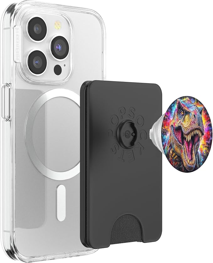 Colorful T-Rex Dinosaur Creature PopSockets PopWallet for MagSafe