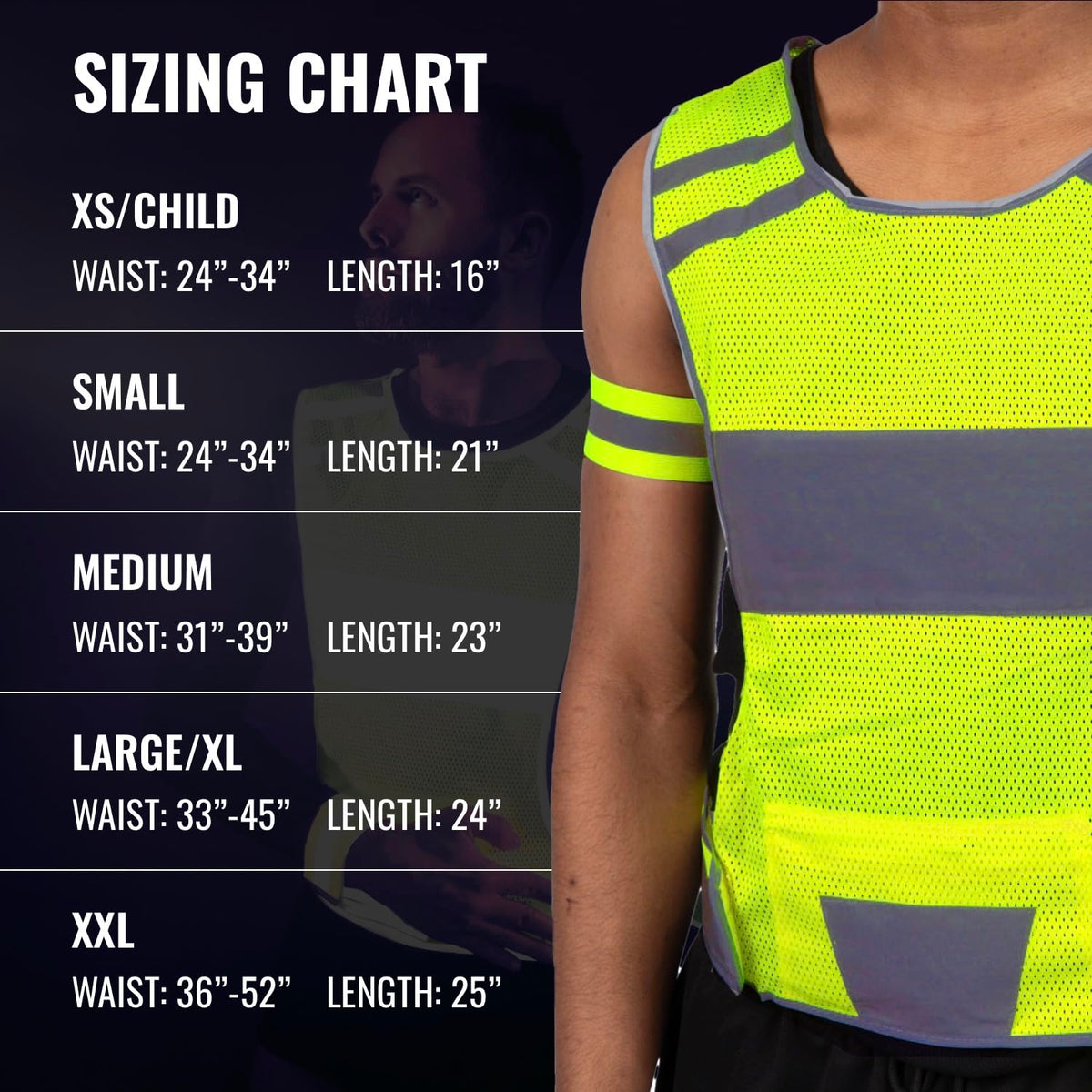 Mesh Safety Vest with Pocket & 2 Wrist Bands, High-Visibility Running Vest