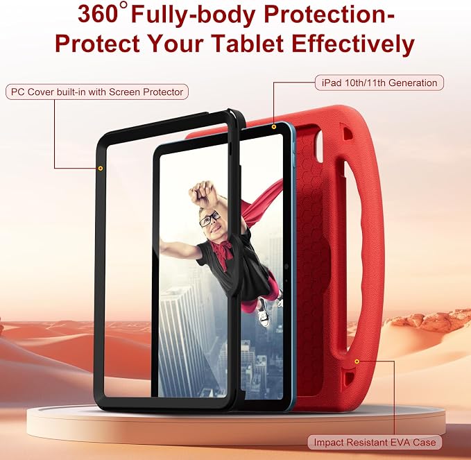 Kids Case for iPad 9th/8th/7th Gen. (10.2-inch 2021/2020/2019) | Shockproof Cover with Built-in Screen Protector and Stand Black