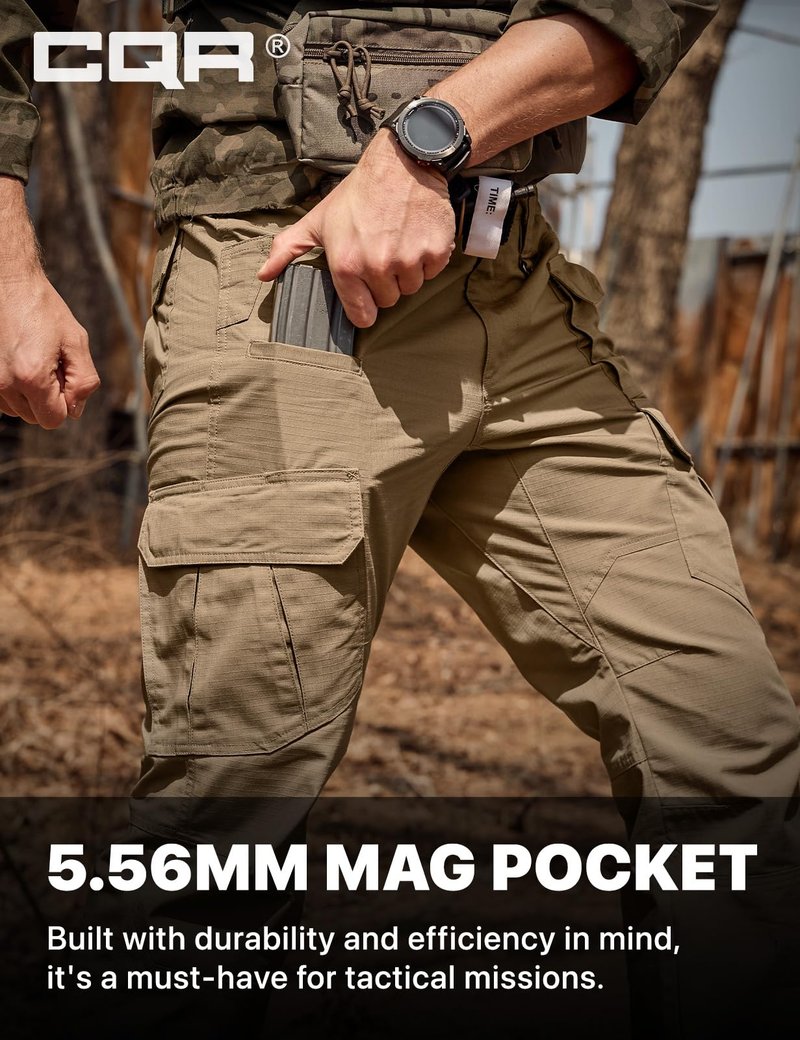 CQR Men's Tactical Pants, Water Resistant Ripstop Cargo Pants, Lightweight EDC Work Hiking Pants, Outdoor Apparel, Raider Mag Cougar, 32W x 32L