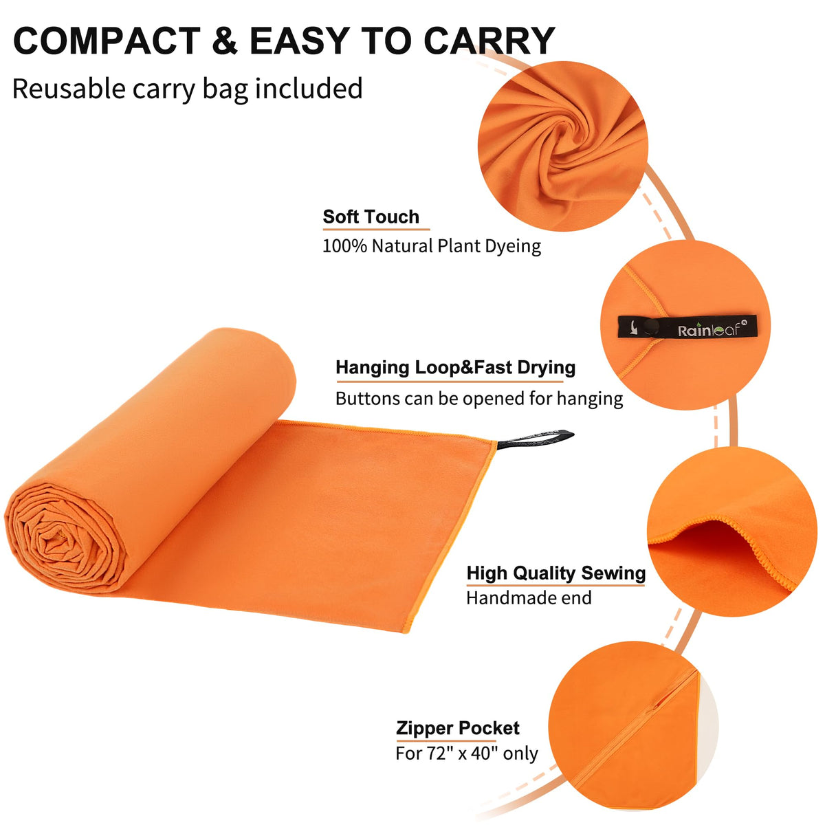 Rainleaf Microfiber Towel Quick Dry Camping & Travel & Gym Towel. Compact