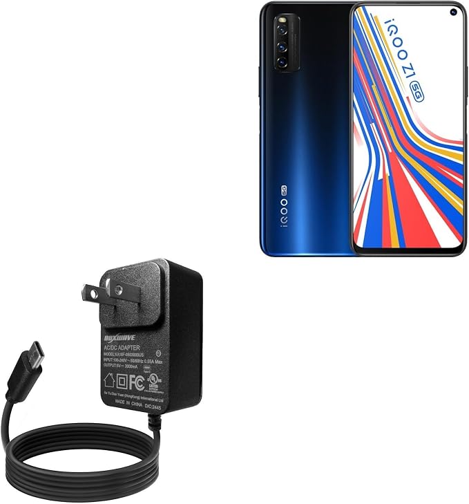 BoxWave Charger Compatible with vivo iQOO Z1 - Wall Charger Direct (15W) Rapid Charge Your Device with Built-in 3ft Cable