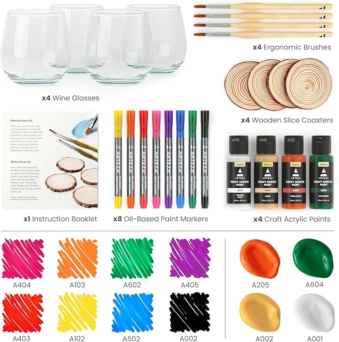 ARTEZA Wine Glass Coaster Painting Experience Box, DIY Craft Kit for Group Activities, Parties, Home Decor Projects, Art Set, Craft Supplies for Adults