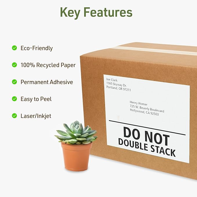 Avery EcoFriendly Recycled Shipping Labels, 8-1/2" x 11" Full-Sheet Labels, White, Permanent Adhesive, Laser & Inkjet Printers, 10 Total, Great for Mailing, Product Merchandising, and More (48809)