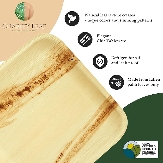 Charity Leaf Disposable Palm Leaf 5" Round Bowl (1000 pcs) Dipping Bowls | Bamboo Like| All Natural and Biodegradable | Charcuterie Boards, BBQs, and Parties