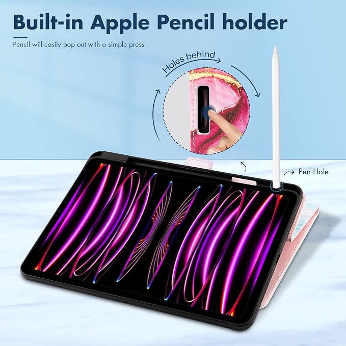 Dteck for iPad A16/10th Generation 10.9 Inch 2022 Case with Pencil HolderPremium PU Leather Folio Multiple Viewing Angles Stand Cover Auto Wake/Sleep Protective Tablet Cases for Women MenBookshelf