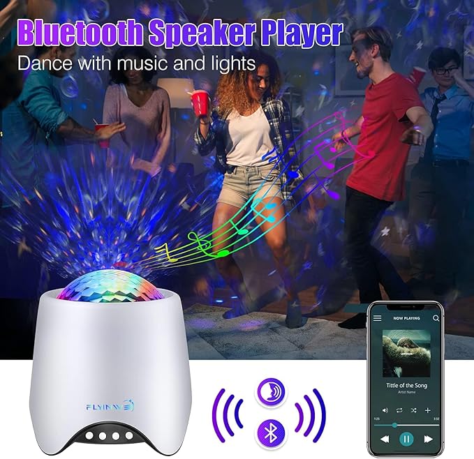 Flyinwe Hoom Decor Star Projector, Galaxy Projector for Bedroom, Night Lights for Kids, Ceiling Projector for Teen Girls, Night Light Projector for Bedroom, Music Speaker, White Noise Sound Machine