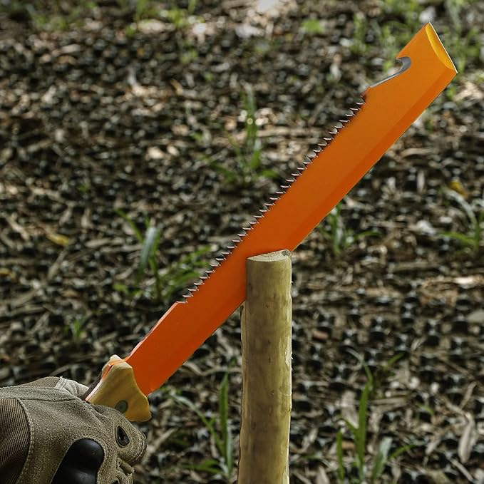 19" Heavy Duty Machete with Saw Orange, Professional Grade All-Purpose Machete for Cutting Trees, Yard Work, Land Clearing, Brush Clearing and Camping