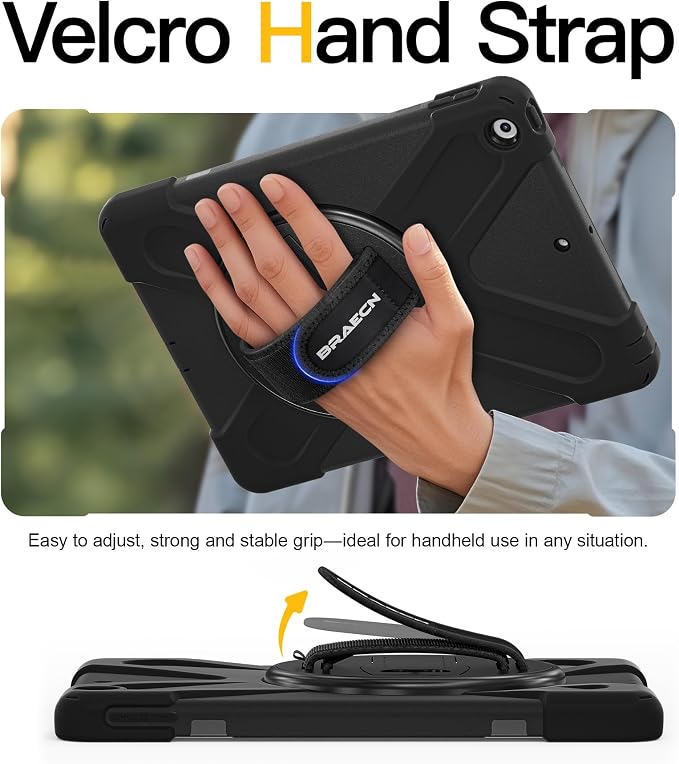 BRAECN Case for iPad 9th/8th/7th Generation - 10.2 inch 2021/2020/2019 | Heavy Duty Protective Cover with Carrying StrapHand StrapScreen ProtectorSwivel Stand Fit 10.2 inch iPad 7/iPad 8/iPad 9
