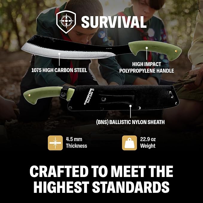 Condor Tool & Knife Bushcraft Parang Machete Knife - Heavy Duty Machete with Sheath - 1075 High Carbon Steel - High Impact Polypropylene Handle - Ballistic Nylon Sheath - 13in Blade - 22.9oz