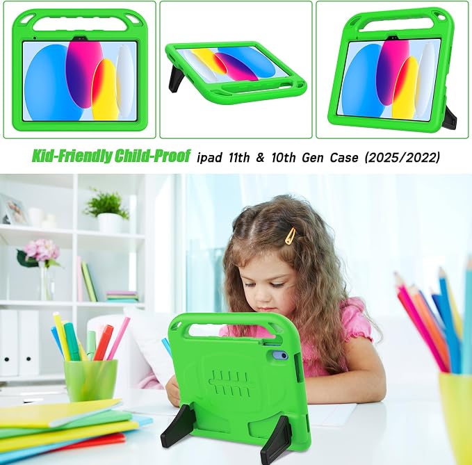 TIRIN Kids Case for iPad A16 11th Generation 2025/iPad 10th Generation 2022 with Built-in Screen Protector Shockproof Handle Stand iPad Case for Kids Black
