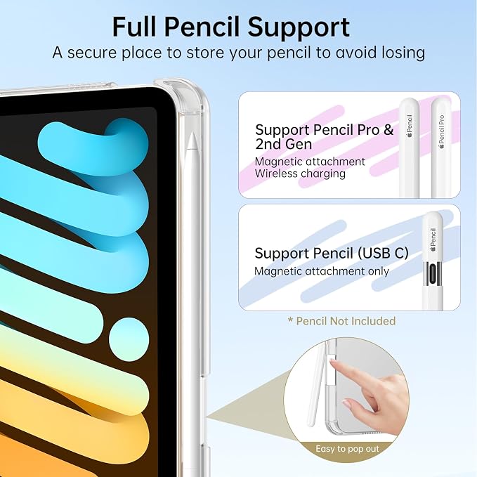 MoKo for iPad mini A17 Pro Case 8.3 Inch 2024 iPad mini 7th/6th Case 2021 | For iPad Mini Case with Pencil Holder Light Trifold Smart Protective Cover with Hard PC Translucent Back Shell Agave Gree