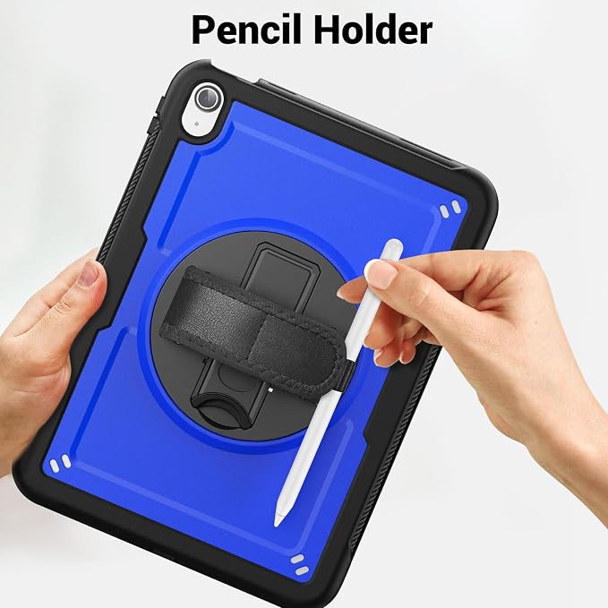 Case for iPad (A16) 11th Generation 11 inch 2025 Lightweight Rugged Dual-Material Design 360° Rotating Adjustable Leather Hand Strap Foldable Kickstand Durable with Full ProtectionBlue