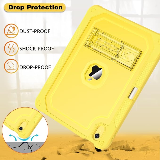 ZoneFoker Case for iPad 11-inch (A16) 2025 / iPad 10th Gen 10.9 inch 2022 Heavy Duty Shockproof Rugged Protective with Pencil Holder 11th / 10th Translucent Cover with Kickstand