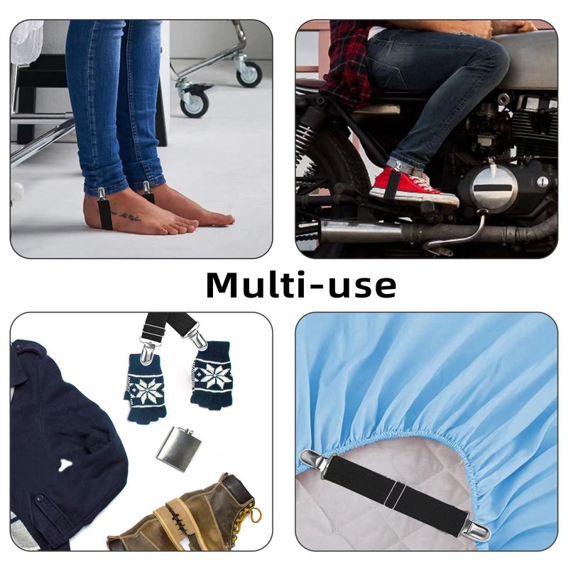 QoeCycth Adjustable Boot Straps Pant Stirrups Clips Boot Clips for Women and Men Motorcycle Biker Smooth Jeans Trousers Bed Sheets, Mattress Covers,Curtain and Seats Cushion