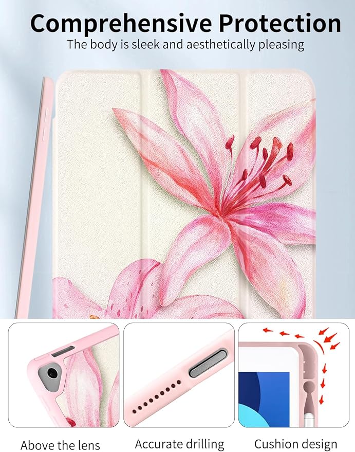 Case for iPad 9th/ 8th/ 7th Generation Case 10.2&amp10.5 Inch (2021/2020/2019 Release) Slim Lightweight Soft Trifold Back Cover with Pencil Holder &amp Auto Sleep/Wake Cover Cherries Cheetah Bows