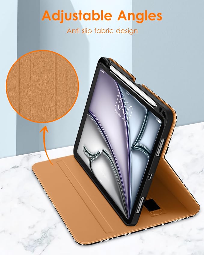 DTTO for iPad Air 11-inch Case M4/M3/M2 (2026/2025/2024) iPad Air 5th / 4th Generation (2022/2020) Premium Leather Business Folio Stand Cover with Pencil Holder - Auto Sleep/Wake Brown
