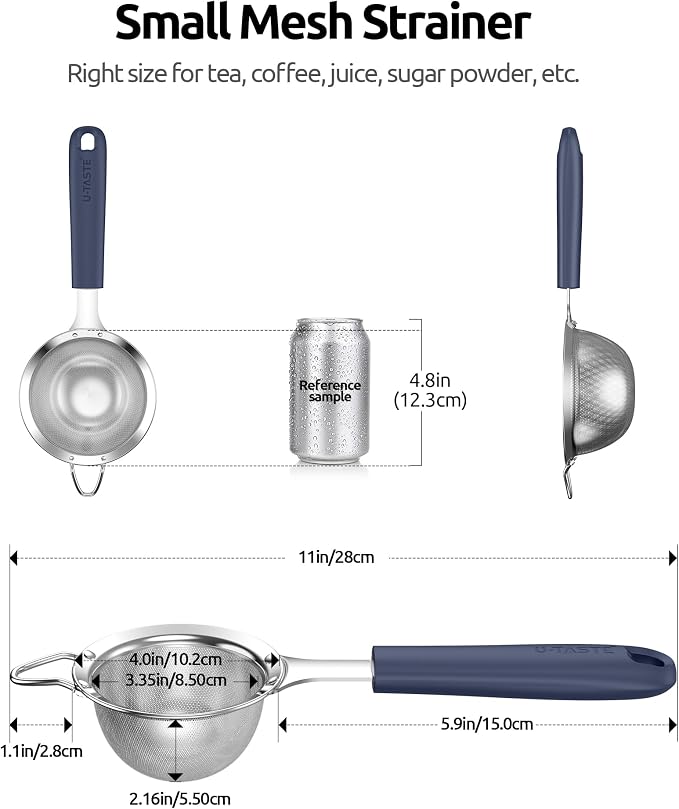 U-Taste Small Fine Mesh Strainer: 18/8 Stainless Steel 3.35in 30 Mesh Kitchen