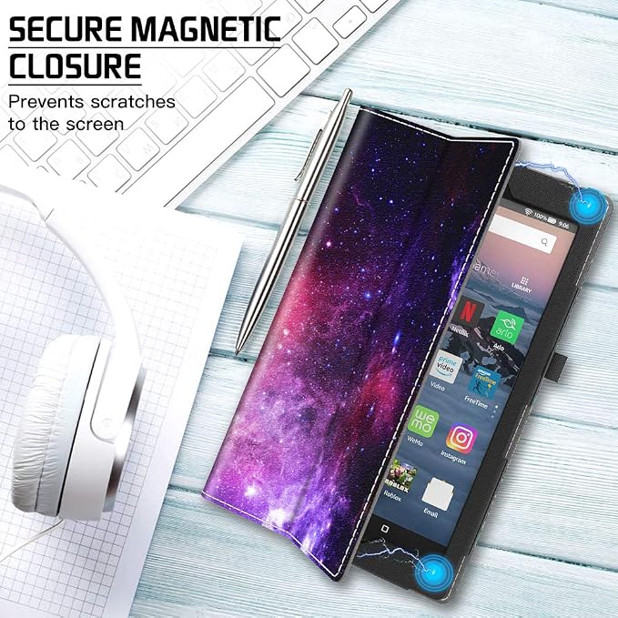 VORI Folio Case for Amazon Fire HD 8 Tablet (8th/7th/6th Generation 2018/2017/2016 Release) Slim Premium PU Leather Stand Protective Cover with Auto Wake/Sleep Galaxy