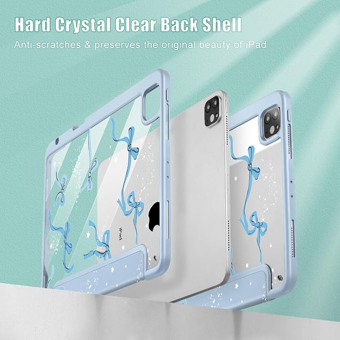 Tuiklol for iPad Pro 11 Inch 4th / 3rd / 2nd / 1st Gen (2022 2021 2020 2018) Case -Built-in Pencil Holder Shockproof Cover Clear Transparent Back Shell with Auto Wake/Sleep Black Flower