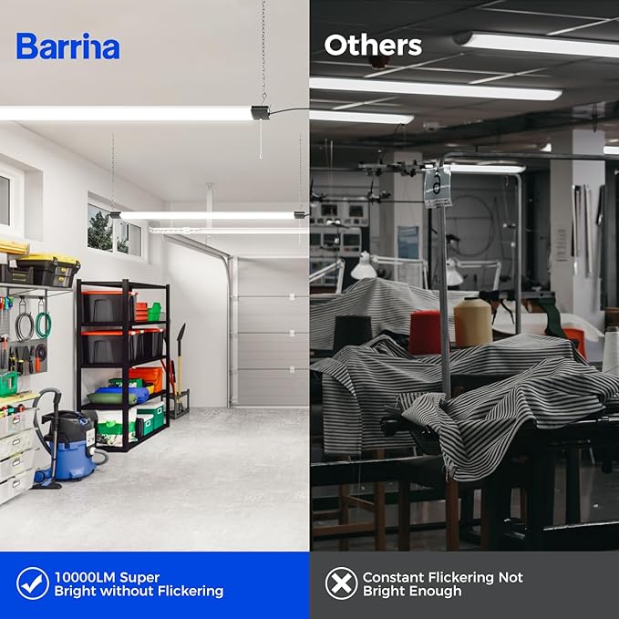 Barrina BS84 LED Shop Lights for Workshop 4FT, 84W, 10000LM, 5000K Linkable Light Fixture for Garage, Basement, Hanging or Flush Mount, ETL, 4 Packs
