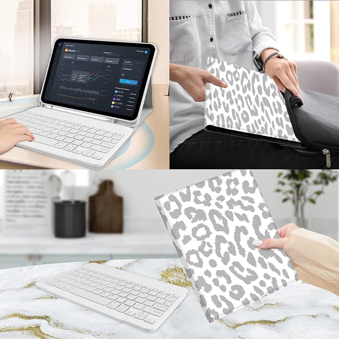 for Bluetooth Keyboard for iPad 10th Gen 10.9 inch (2022) case (A16) 11th / 10th Gen Case 11'' (2025) with 7-Color Backlights Pencil Holder Detachable Rechargeable - Black Cow