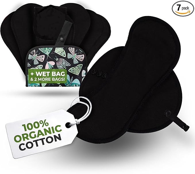 Organic Cotton EcoComfort Reusable Panty Liners for Women & Teens (Small, 7-Pack); High-Temp Washable Cloth Liners; Stay Fresh & Dry, for Daily Vaginal Discharge Only; 100% Breathable (no PUL/TPU)