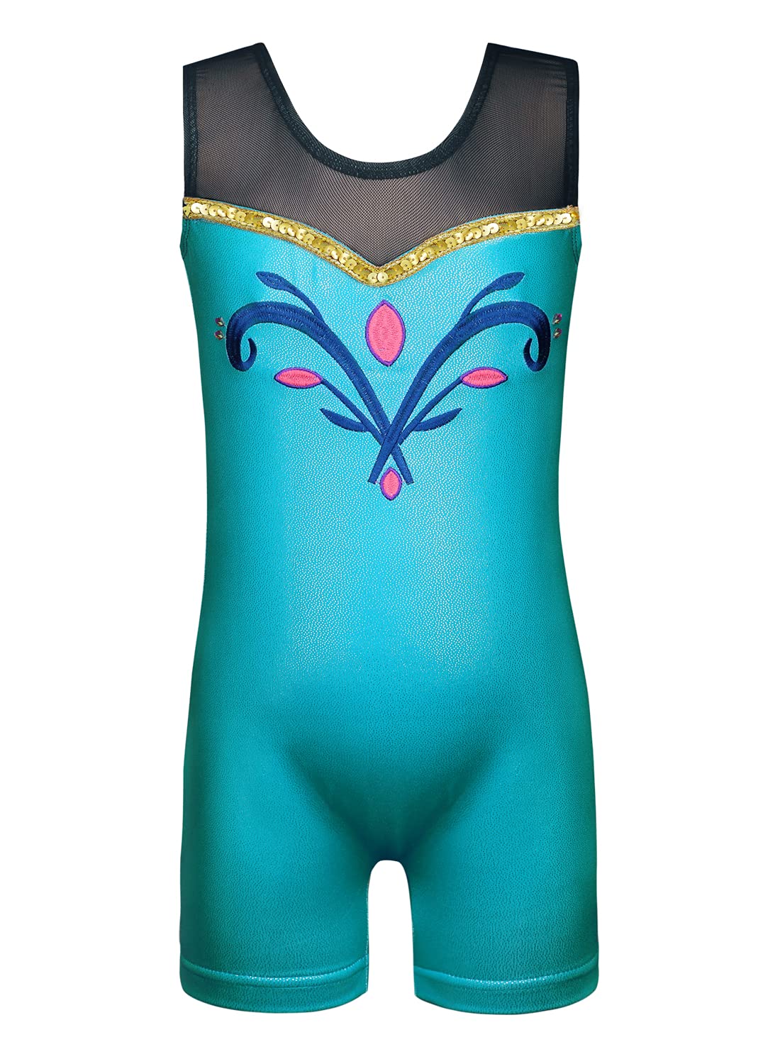 Leotards for Girls Gymnastics Kids Children Biketard Snowflake Ribbon Blue Purple Peacock Blue Sparkle