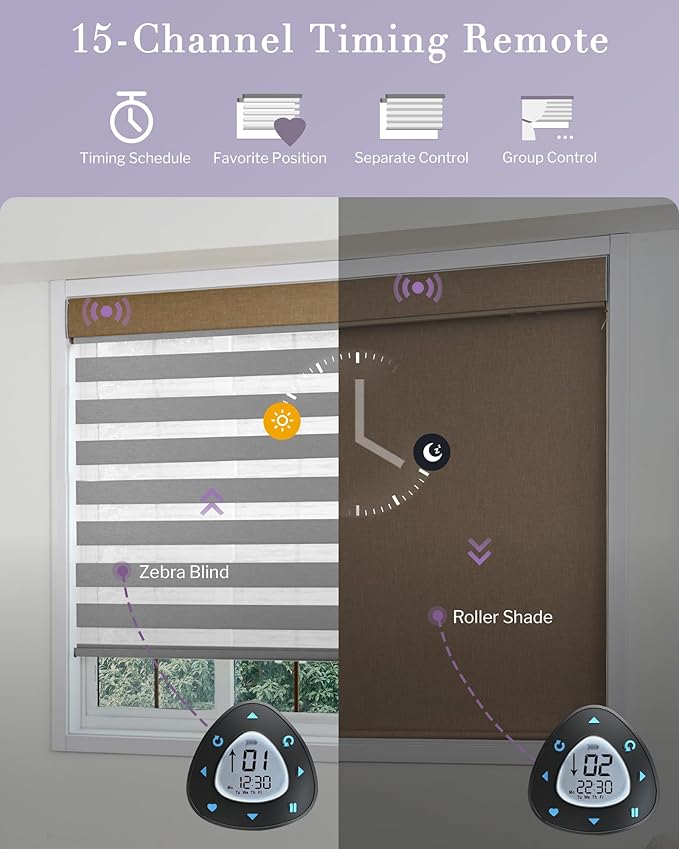 Graywind Smart Dual Shades Compatible with Alexa Google Homepod Motorized Double Zebra Blinds Matter Solar Powered, Custom Size (Custom Fabric)