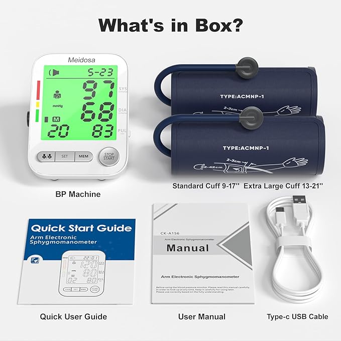 Blood Pressure Monitor for Home Use, Rechargeable Automatic Digital BP Machine with 2 Cuffs (9-17'' & 13-21''), Adjustable Upper-Arm Blood Pressure Cuff, Large LCD Backlit Display, 2x199 Sets Memory