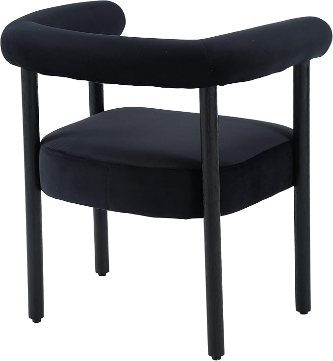 Black Velvet Dining Chairs Set of 4, Modern Upholstered With Curved Backrest, Kitchen and Dining Room Accent Arm Chairs With Black Wood Legs