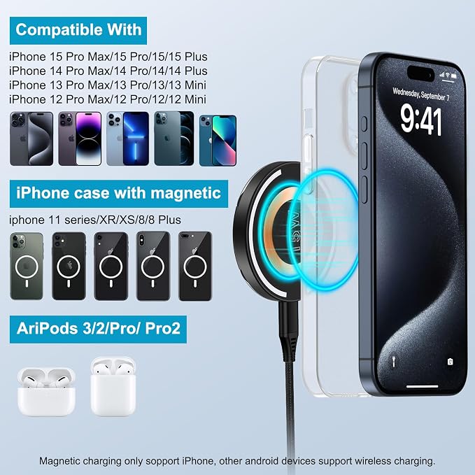 Magsafe Charger Samsung Wireless Charger Fast Charging Pad for Galaxy S26 | 15W Magnetic Wireless Charger Pad for Android Samsung S26 Ultra/S25/S24/Z Fold7/Flip7/FE/Pixel 10a iPhone 17/16e/16 Pro Max