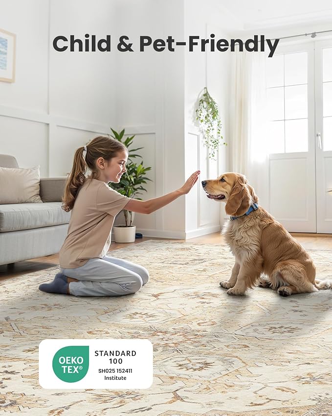 AMADA HOMEFURNISHING 2x5 Washable Runner Rug, Low-Profile Kitchen Rugs with Non-Slip Backing & Durable Edge Binding, Vintage Entryway Runner Rug for Bedroom & Hallway