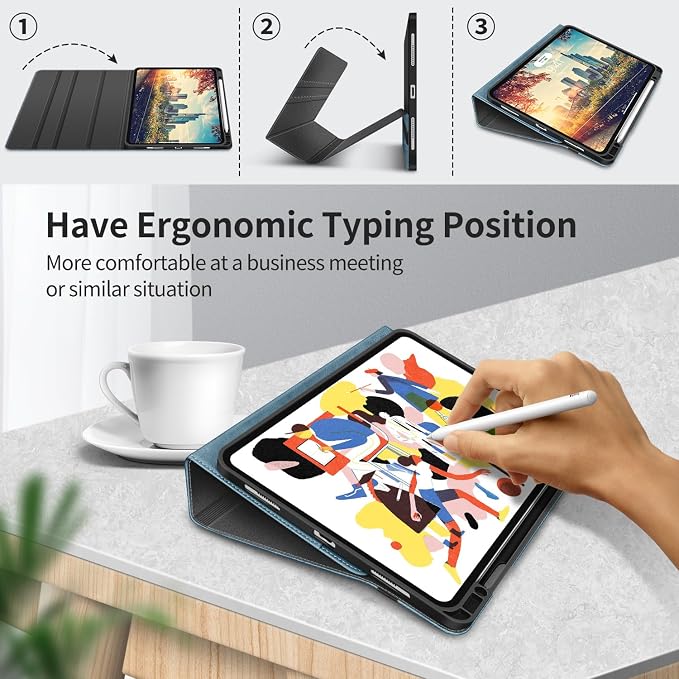 Case for iPad Pro 13 inch Case M5 2025/M4 2024 with Pencil Holder | Supports Pencil Pro/Pencil Auto Sleep/Wake Function Vegan Leather Smart Stand Cover (Black)