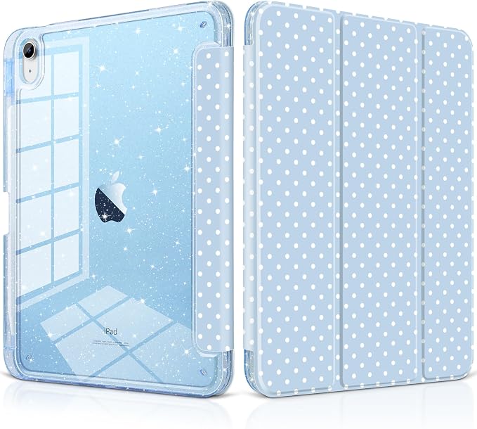 MEEgoodo Case for iPad A16 11th Generation 2025/10th Generation 2022 Glitter Tablet Cases with Transparent Acrylic Back+Trifold Stand +Pencil Holder+Auto Wake/SleepAbstract Sun &amp Palm Tree