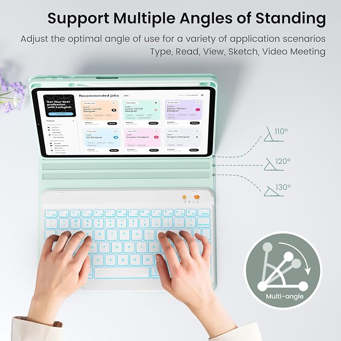 BLUTLOTUS Keyboard case for iPad 9th/8th/7th Generation 10.2 Inch - Backlit Wireless Detachable Folio Keyboard Cover with Pencil Holder for iPad 9th/8th/7th Gen Air 3rd Generation 10.5 Inch