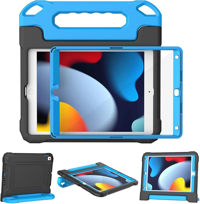YIHE Kids Case for iPad 10.2 9th/8th/7th Gen Pro 10.5 &amp Air 3 BlackBlue | Full Body Shockproof Protective Cover Handle Stand Built-in Screen Protector Fun Colors