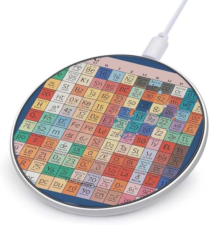 Periodic Table of Elements Wireless Charger Portable 10W Fast Wireless Charging Pad Compatible with Phone Ultra-Thin Charging Station Lightweight Charger Mat for Travel Home Office Desk