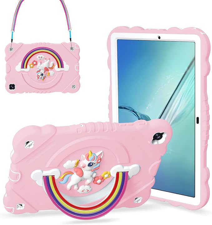 XZC Case for Samsung Galaxy Tab A8 10.5 inch Pink | SM-X205N/X200N/X207 2021/2022 Unicorn Heavy Duty Shockproof Adjustable Shoulder Strap